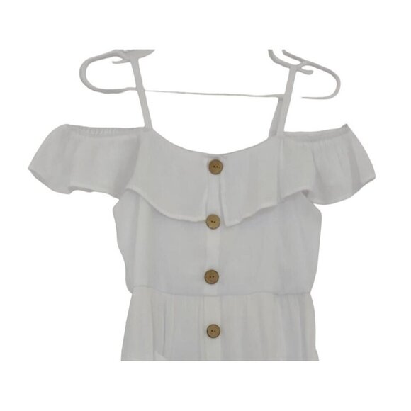 Vintage, Beautees, White Off-Shoulder Dress With Wooden Buttons & Pockets. - Picture 3 of 7